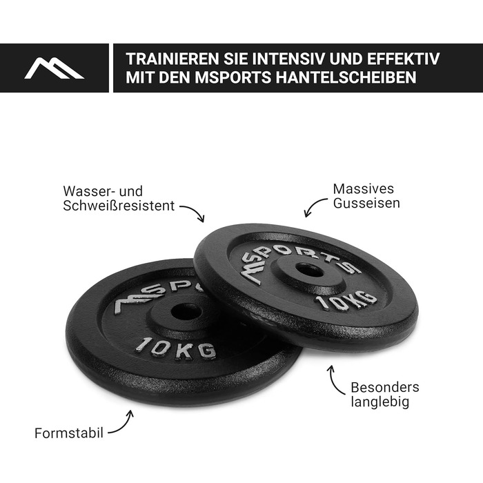 Гантелі MSPORTS Weight Plates Professional 100 чавун 5-30 кг (2 x 10 кг - чорна)