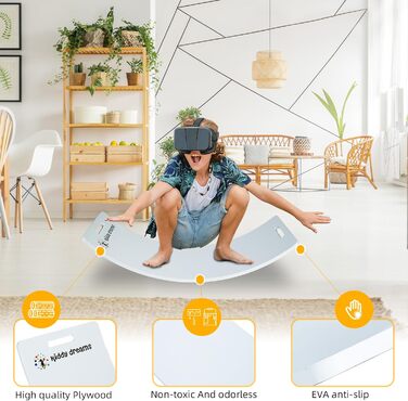 Балансувальна дошка CCLIFE з дерева для дітей від 3 років, з EVA матом, Montessori, 85x30 см, біла