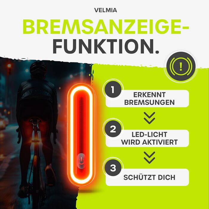Комплект велосипедних LED-ліхтарів VELMIA з USB-акумулятором, переднє та заднє світло, водонепроникні, до 8,5 годин роботи, StVZO сертифікат