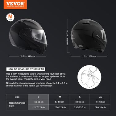 Мотошолом VEVOR без маски, розмір S (55-56 см), ABS, з Bluetooth, змінне скло, DOT, для підлітків і дорослих