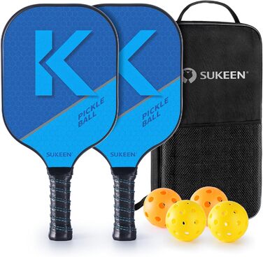 Набір ракеток Sukeen Pickleball з 2 шт. , набір піклболу зі скловолоконною поверхнею з ракеткою для піклболу, набір весла для піклболу для чоловіків і жінок (літера K у синьому кольорі)