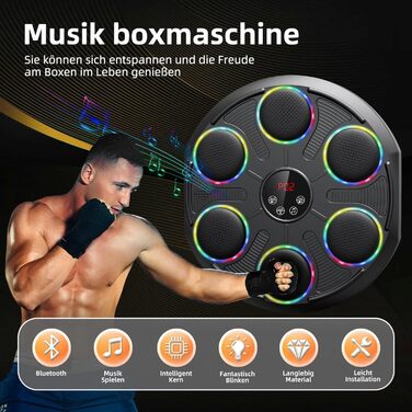 Музична бокс-машина HotHands для стіни, професійна, з LED підсвіткою, Bluetooth, 12 режимів швидкості, з боксерськими рукавичками, для дітей і дорослих