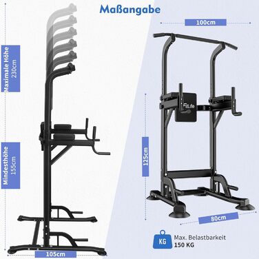 Діп-станція DH FitLife Power Tower Спортивний інвентар зі штангою для підтягувань, перекладинами та тренажером для спини Мульти-тренажерний зал Kraftturm Фітнес-станція Силова стійка для домашнього тренажерного залу Силові тренування в домашніх умовах