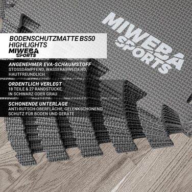 Miweba Sports Захисний килимок-пазл для спорту, 8/18 елементів, 1,7/3,18 м² — фітнес, йога, тренування