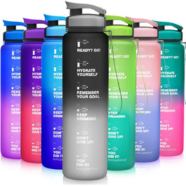 Пляшка для води ZORRI 900 мл, BPA-free, з мітками часу та вимірювання, легка, герметична, для спорту, школи, кемпінгу, чорний/сірий