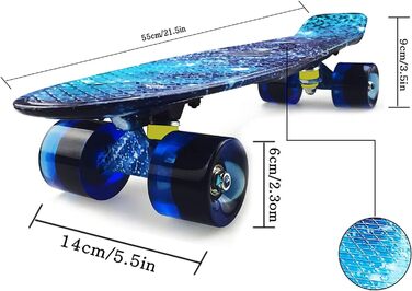 Скейтборд Sumeber Skateboard Kids Mini Cruiser Skateboard Complete 22 дюйми зі світлодіодними легкими колесами Скейтборд для дорослих Діти Подарунок на день народження початківця (Океан)