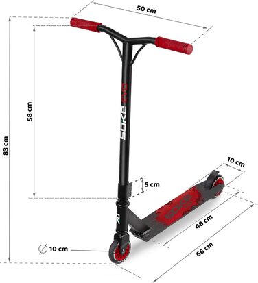 Трюковий самокат SOKE Evo для екстремальних поїздок у скейтпарку ABEC-9 хромовані сталеві вуглецеві підшипники PU колеса 88A Y-подібне кермо з ручками TPR алюмінієва дека червона