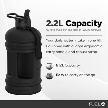 Fuel24 FlexBottle - 2.2L Water Bottle - Ultra Durable Flexible Material - Drop Protection, Closure or Straw - Sports Bottle, BPA-Free (75 characters)