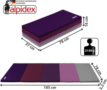 Гімнастичний килимок ALPIDEX Складний м'який підлоговий килимок 185 x 78 x 3,2 см Гімнастичний килимок Спортивний килимок для дому, дітей, дорослих (фіолетовий)