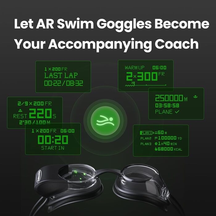 Окуляри Holoswim 2s AR чорні, проти запотівання, фітнес-трекер