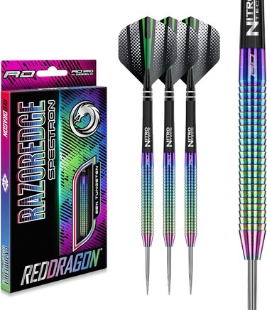 Дротики RED Dragon Razor Edge Series вольфрамові професійні сталеві з оперенням і стрижнями