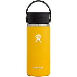 Термос-гуртка HYDRO FLASK 473 мл, ізольована сталева чашка для кави з кришкою Flex Sip, герметична, широка горловина, колір Sunflower