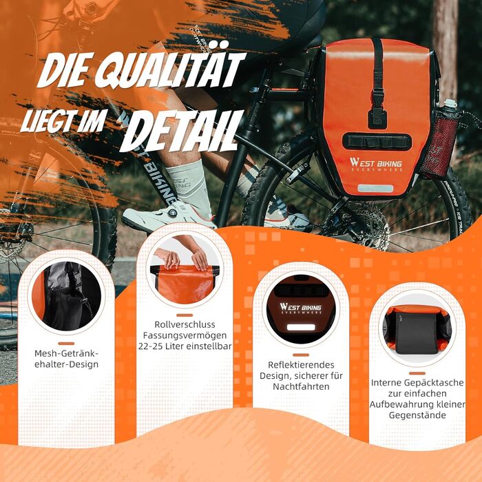 Велосипедна сумка HONGYEA 50L, подвійна, водонепроникна, для багажника, для електровелосипеда, MTB, шосейного велосипеда