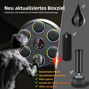 Музична бокс-машина HotHands для стіни, професійна, з LED підсвіткою, Bluetooth, 12 режимів швидкості, з боксерськими рукавичками, для дітей і дорослих