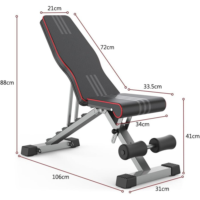 Складна багатофункціональна тренувальна фітнес-лава Hovoya Weight Bench, вага 300 кг, тренажер для живота для дому з регульованою спинкою в 7 напрямках/подушкою сидіння, що регулюється в 4 напрямках