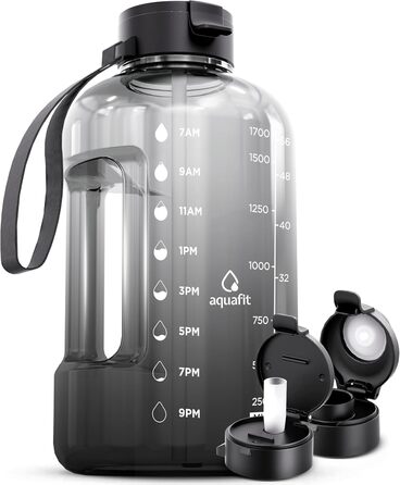 AQUAFIT Мотиваційна спортивна пляшка для води 1,8 л зі шкалою часу, трубочкою, для тренувань та фітнесу, велика