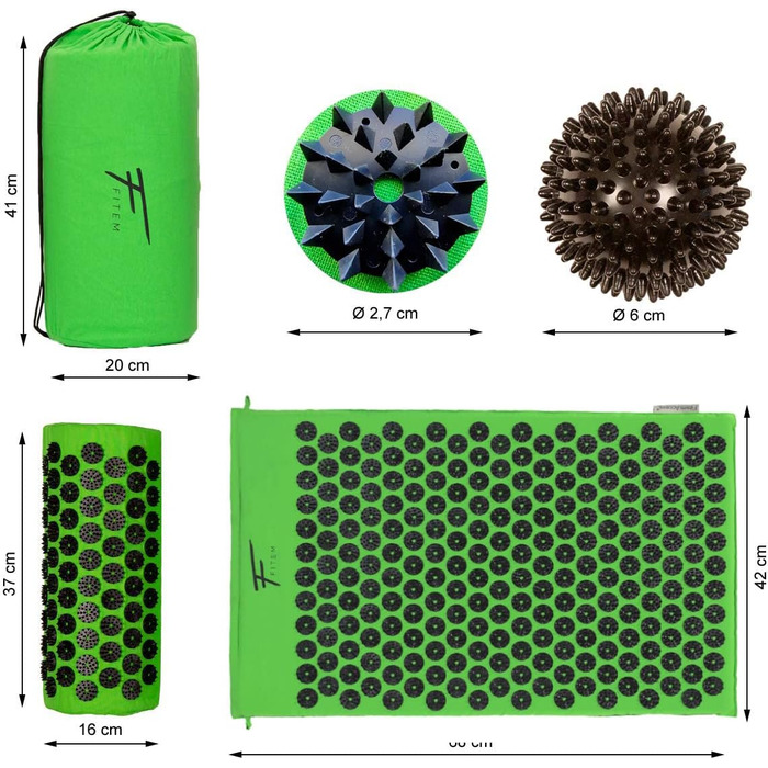 Набір для точкового масажу: килимок, подушка, м'яч - зелений"
