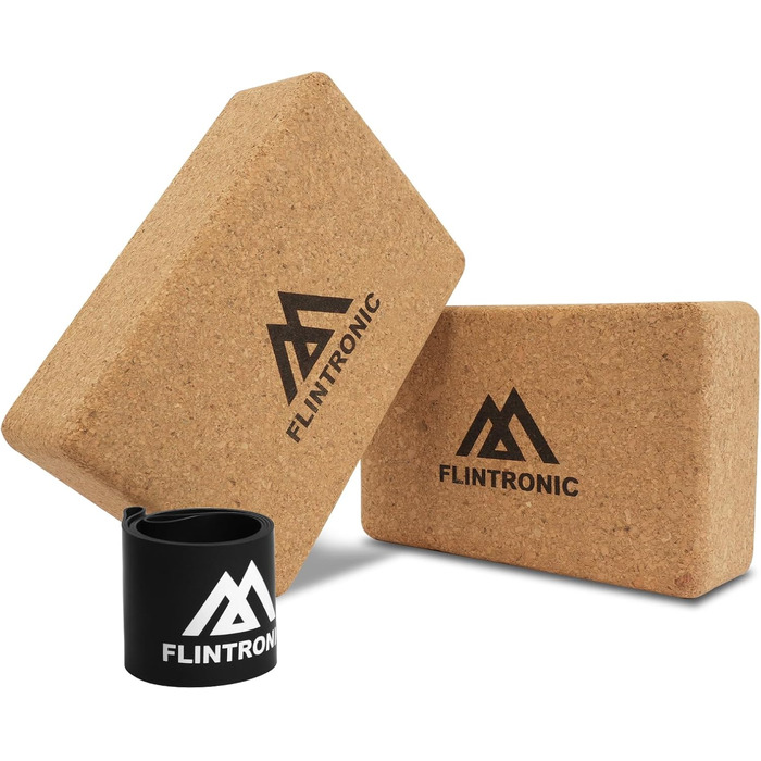 Набір блоків для йоги з Flintronic Cork з 2, 100 натуральний блок для йоги, Cork Block Yoga Blocks Екологічно чистий стійкий натуральний корок, блок для йоги Пілатес Фітнес - з 1 стрічкою опору