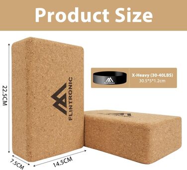 Набір блоків для йоги з Flintronic Cork з 2, 100 натуральний блок для йоги, Cork Block Yoga Blocks Екологічно чистий стійкий натуральний корок, блок для йоги Пілатес Фітнес - з 1 стрічкою опору