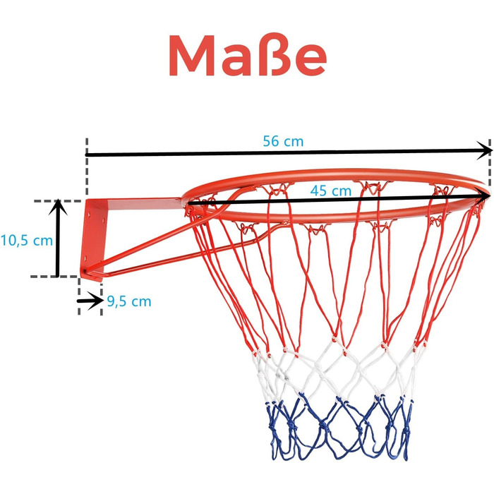 ? 45см/37см Баскетбольне кільце, баскетбольна сітка з кільцем, сітка та кронштейн, атмосферостійке баскетбольне кільце професійного розміру для настінного монтажу, для шкільних дворів та спортивних залів Ø45см Червоний
