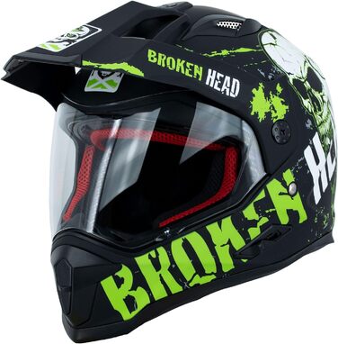 Шолом для мотокросу Broken Head Bone Crusher зелений з козирком та сонцезахисною шторкою – ендуро, MX, мотошолом