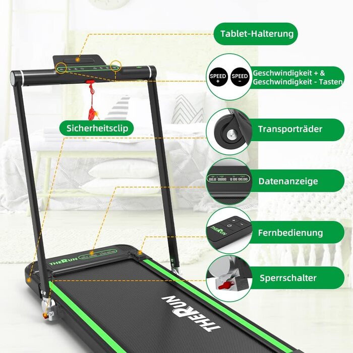 Дом. біг. доріжка Dripex 1-12 км/год, 2.5HP, 147D x 71W x 14.5Hcm (зел.)