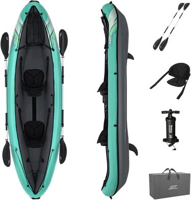 Набір надувних човнів Bestway Hydroforce Ventura Kayak на 2 особи з ручним насосом, веслом і сумкою для зберігання (двомісна байдарка 2023)