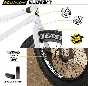 Велосипеди Eastern Bikes Element BMX Bike, 50.8 см, повна хромолієва рама та вилки Chromoly, білий