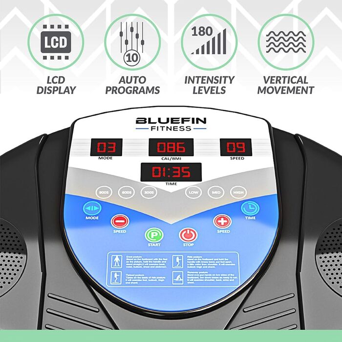 Вібраційна платформа Bluefin Fitness Pro з тихими двигунами та вбудованими динаміками для схуднення й нарощування м'язів вдома