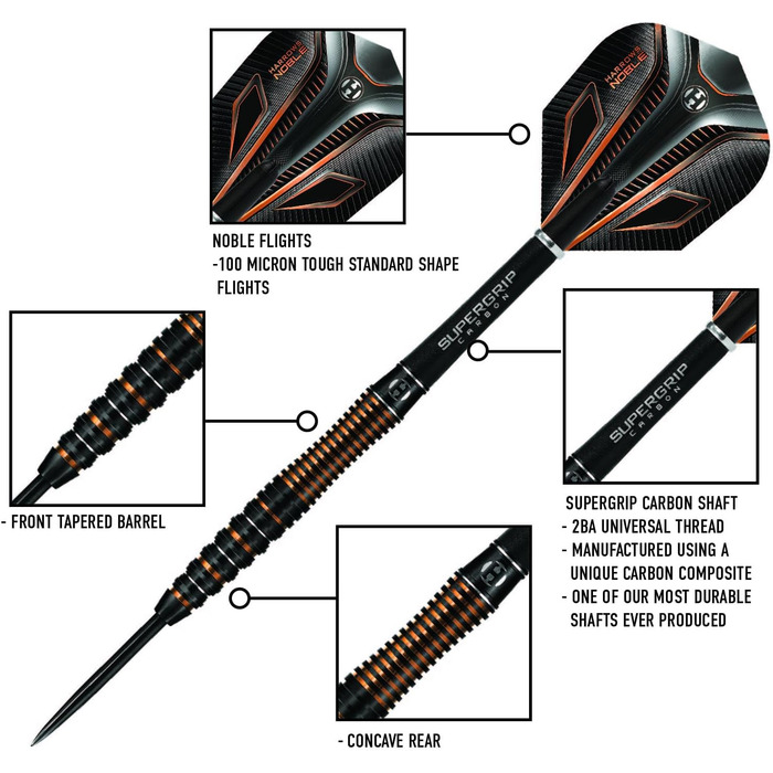 Набір Noble 90 Tungsten Black Darts, сталевий наконечник, 21-26г