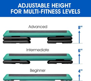 Аеробний степпер, степборд для аеробного фітнесу Stepbench, степ-платформа для тренувань з 4 регульованими стояками в комплекті A. Розмір оздоровчого клубу - зелений/чорний, 4All