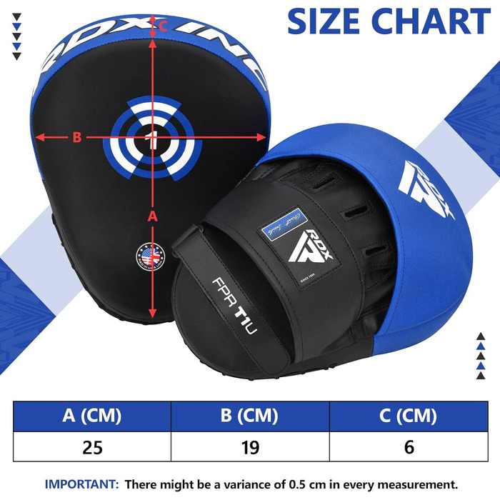 Накладки для рук RDX Бойові мистецтва Бокс ММА Тренування, Майя Шкіра, Боксерські подушечки Панч-боксери Кікбоксинг Боксерські колодки білі чорні, Подушечки для тренажерів Подушечки для рукостискань Боксерський килимок, Панч-педи Тхеквондо Муай Тай (синій
