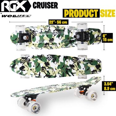 Скейтборд WeLLIFE Mini Cruiser 22 LED ABEC-7RS (військовий)