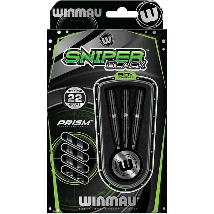 WINMAU Sniper Black професійний вольфрамовий дартс-набір з оперенням і стрижнями