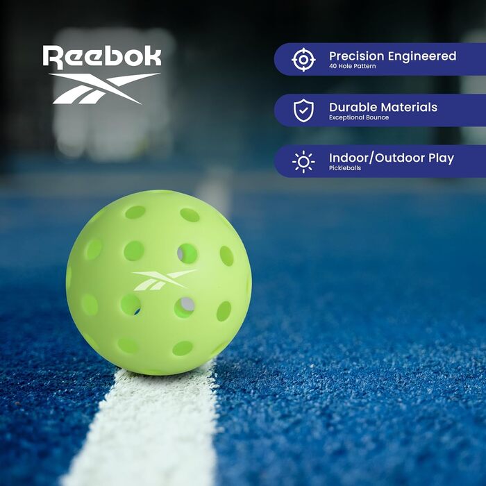 Reebok набір для піклболу на 2 особи, графітові контрольні ракетки, прецизійні м’ячі з 40 отворами, ідеально для спорту
