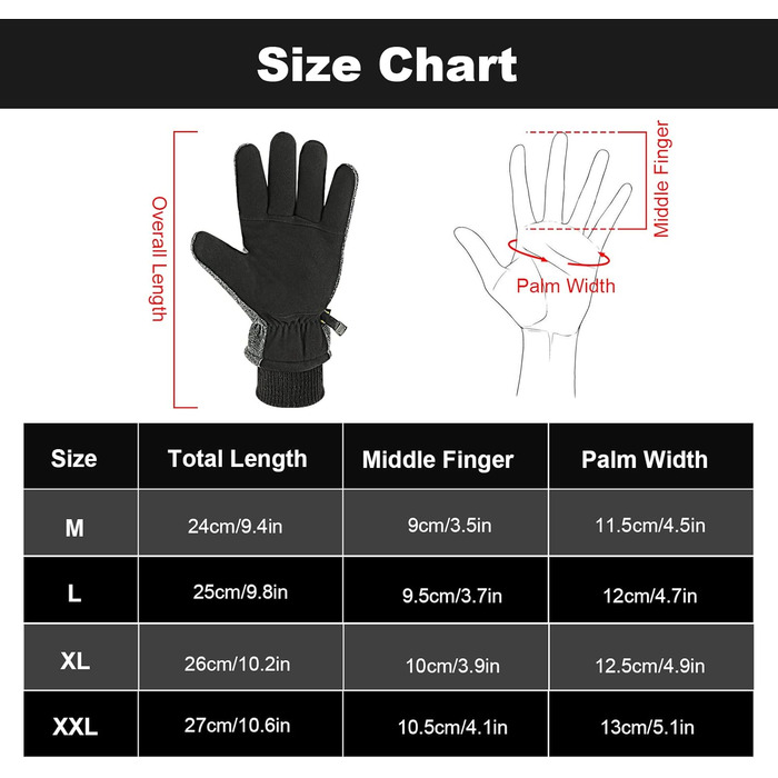 Зимові рукавички, теплі рукавички для чоловіків Жінки - водонепроникні лижні рукавички з теплою підкладкою, нековзні велосипедні рукавички, теплі зимові рукавички для верхової їзди, бігу, лиж, піших прогулянок, велосипедних прогулянок, мотоцикла M Grey