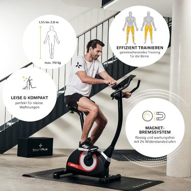 Велотренажер SportPlus Compact - Фітнес-велосипед з 24 рівнями опору - Велотренажер Ergometer Вбудований монітор серцевого ритму та сумісність з додатками - Розроблено в Німеччині - до 120 кг