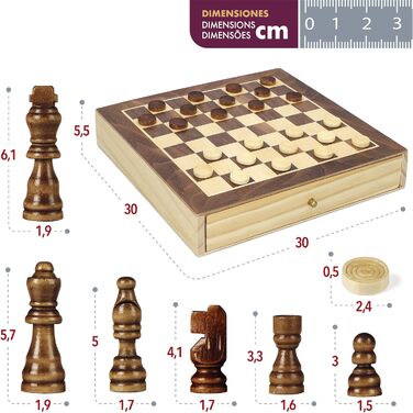 Дерев'яна шахова та шашкова дошка 2 в 1 з висувною шухлядою CB Games ColorBaby