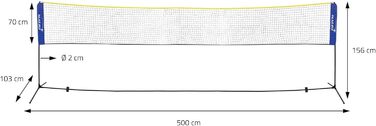 Сітка для бадмінтону Hauki, Тенісна сітка 400 см/500 см, Чорна / H156 см, Набір сіток для бадмінтону, 3 рази для бадмінтону, Транспортна сумка, Міцна залізна рама, Портативна волейбольна сітка, Тренувальна сітка для приміщень і вулиці (Синій, 500 см)