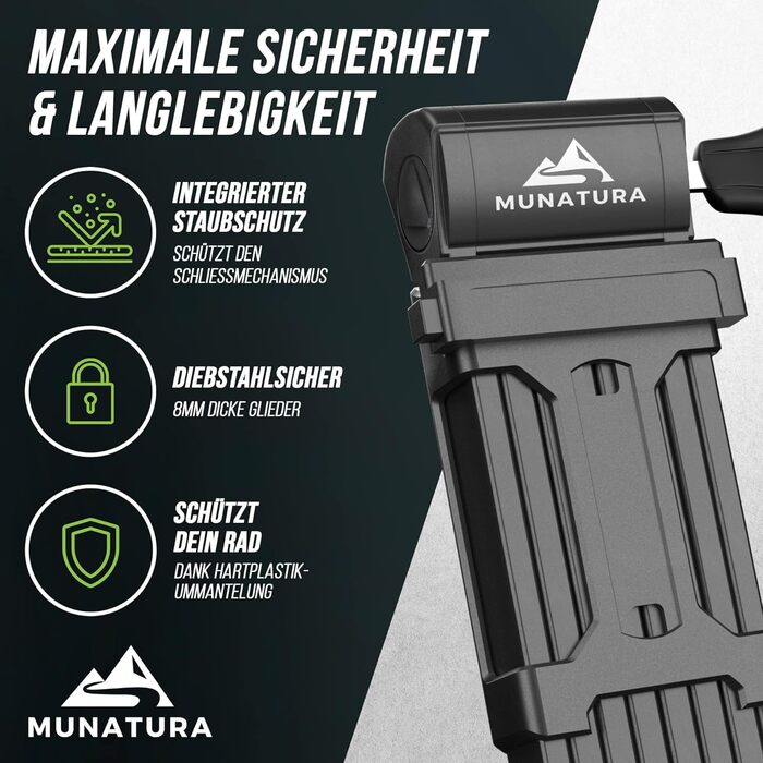 Складаний велосипедний замок MUNATURA 120 см з ключем, високий рівень захисту, з тримачем, для електровелосипедів та звичайних велосипедів