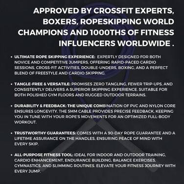 Скакалка Elevate Speed Rope MAX, професійна, з міцного ПВХ з нейлоновим сердечником, 5 мм, довжина до 3 м, посилені ручки