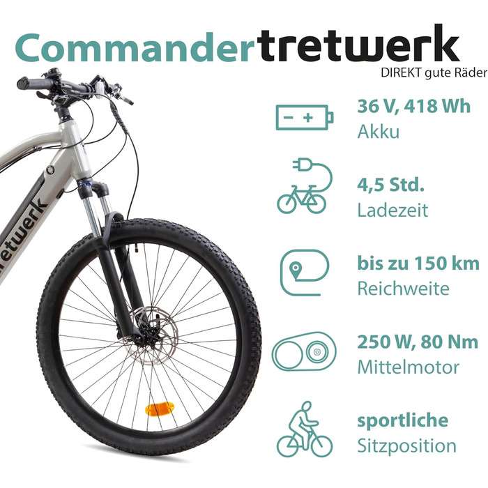 E-MTB Commander 9, задній двигун 250 Вт, ступінчастий Shimano (сірий), 27.5