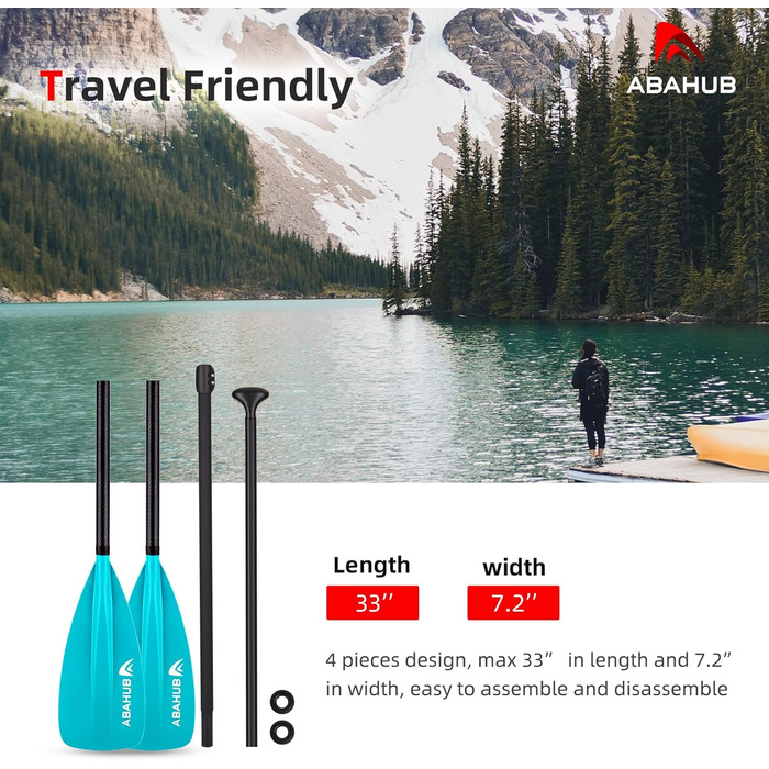 Весло Abahub Carbon SUP 2в1, регульоване, легке, синє, 4 шт.