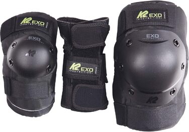 Ковзани K2 Унісекс Набір дорослих Exo Adult Pad Set чорний - сірий - зелений 30E1230 XL (коліно A 46 - 50 см B 40 - 43 см / лікоть A 31 - 34 см B 30 - 33 см / зап'ястя A 25 - 27 см B 22 - 24 см) чорний - сірий - зелений