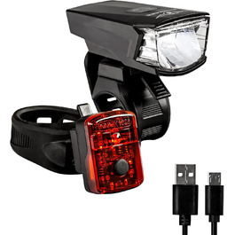 LED велосипедне світло Zündapp ZA.K.15, USB, переднє і заднє, акумуляторне, StVZO, чорне