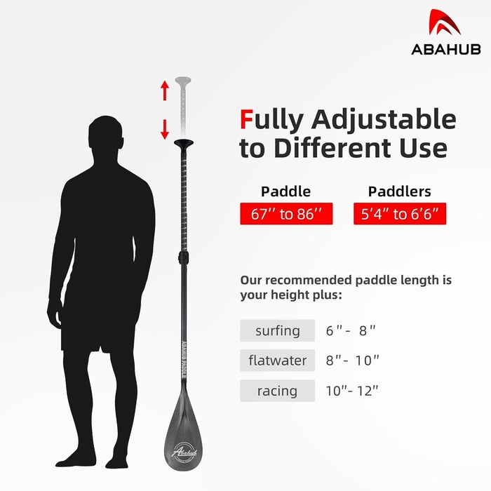 Abahub SUP весло 3-в-1 з карбону, телескопічне, 170-218 см, з сумкою, для сапборду, сірий карбоновий малюнок