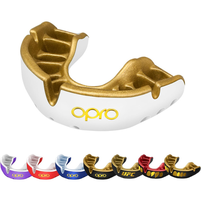 Маска для обличчя OPRO Gold Level, капа спортивна для дорослих і дітей, з чудовим комфортом для боксу, лакросу, ММА, бойових мистецтв, хокею та всіх контактних видів спорту (білий/золотий, дорослі (10))