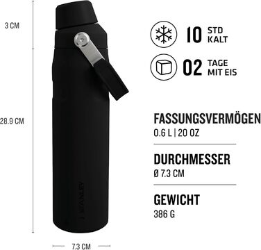Термос-пляшка Stanley Iceflow Fast Flow 0.6 л, спортивна, зручна для пиття, тримає холод до 10 годин, герметична, без BPA, придатна для миття в посудомийній машині, чорна