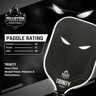 Ракетка для піклболу  Phantom Pickleball Trinity Carbon, схвалено США, макс. оберт, 14 мм