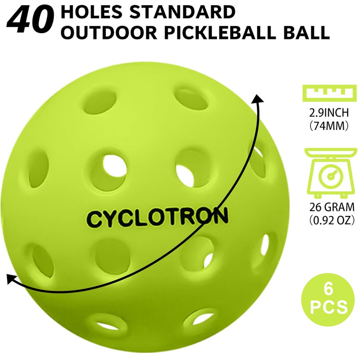 Кульки Cyclotron Pickleball, USAPA, 40 отворів, 6 шт. (зелені)